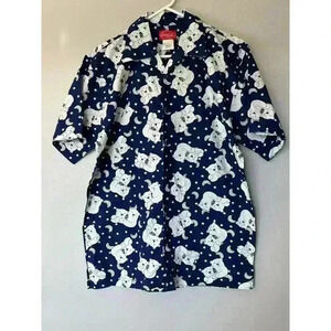 Vtg Coca Cola Polar Bears Shirt Mens Med Button Up Hawaiian Blue White Xmas‎